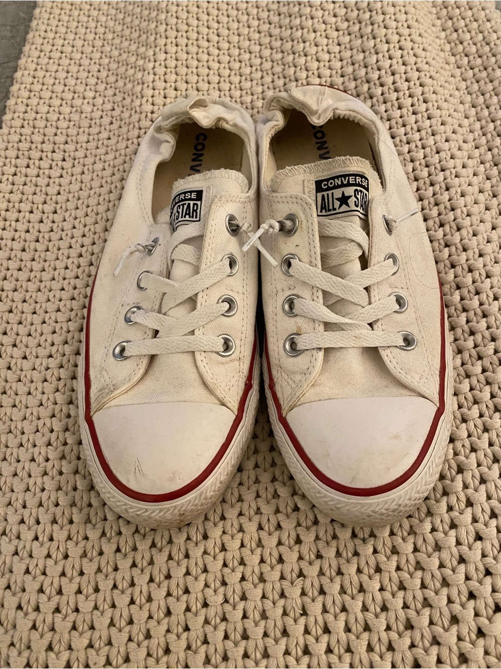 Converse Low Top Sneakers - White with Red Stripe